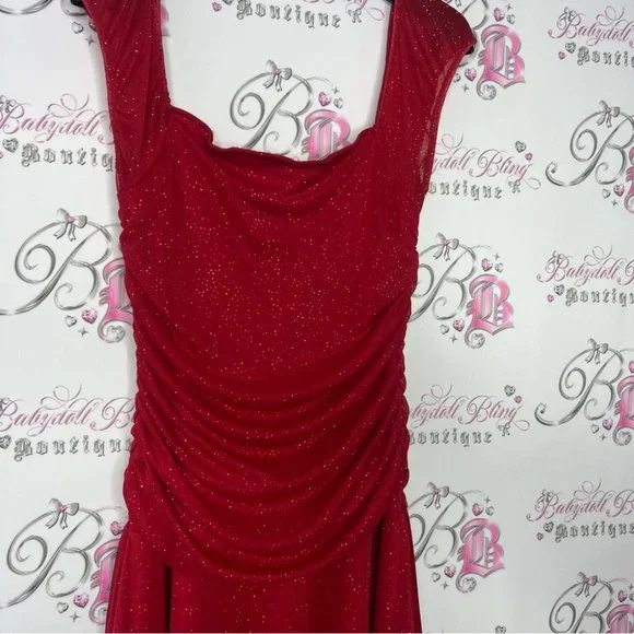Jessie girl dress sparkly glitter red fairy whimsical cinched draped cute Y2K - Picture 4 of 11